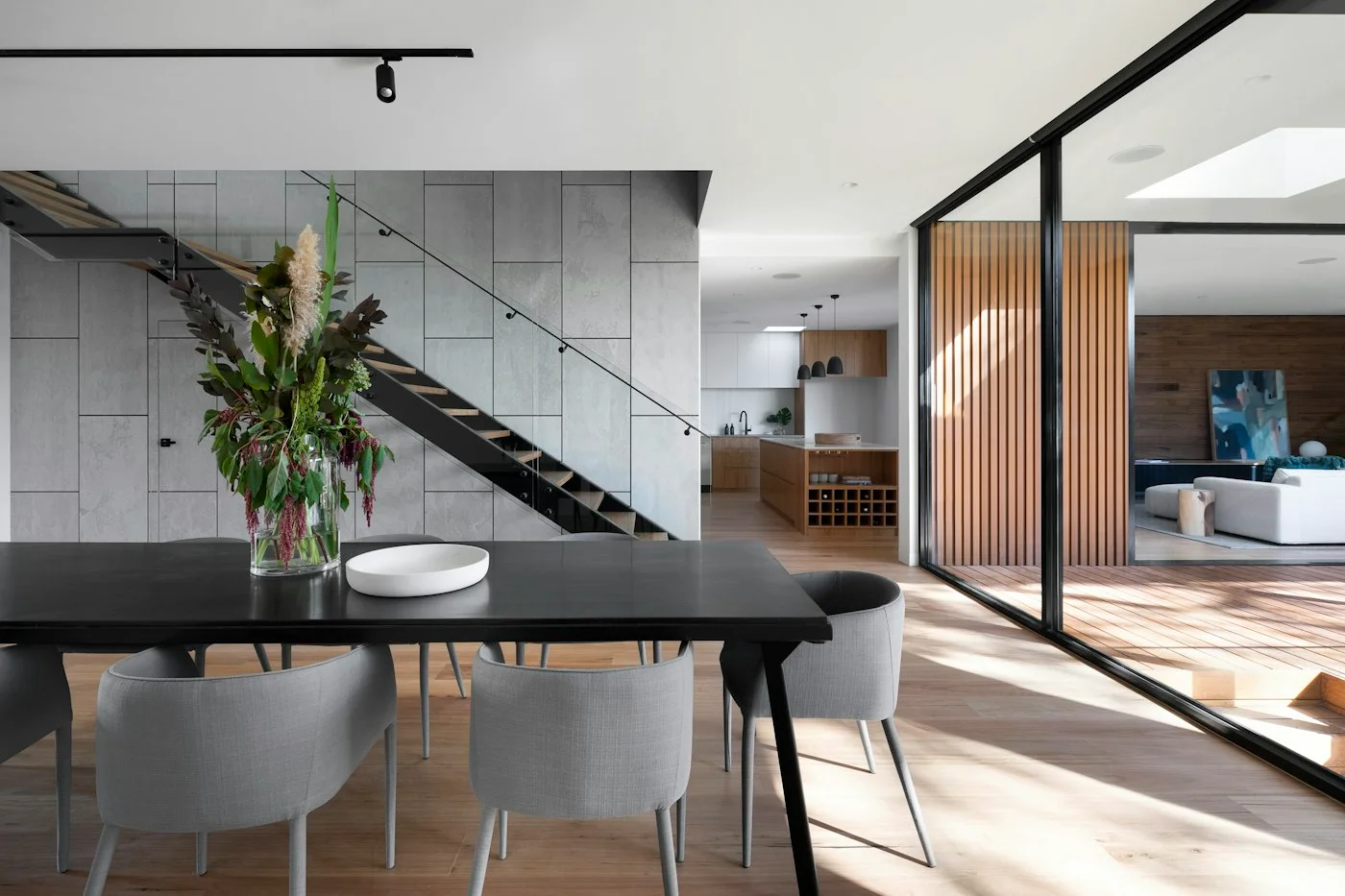 Open-plan apartment with double-height glazing