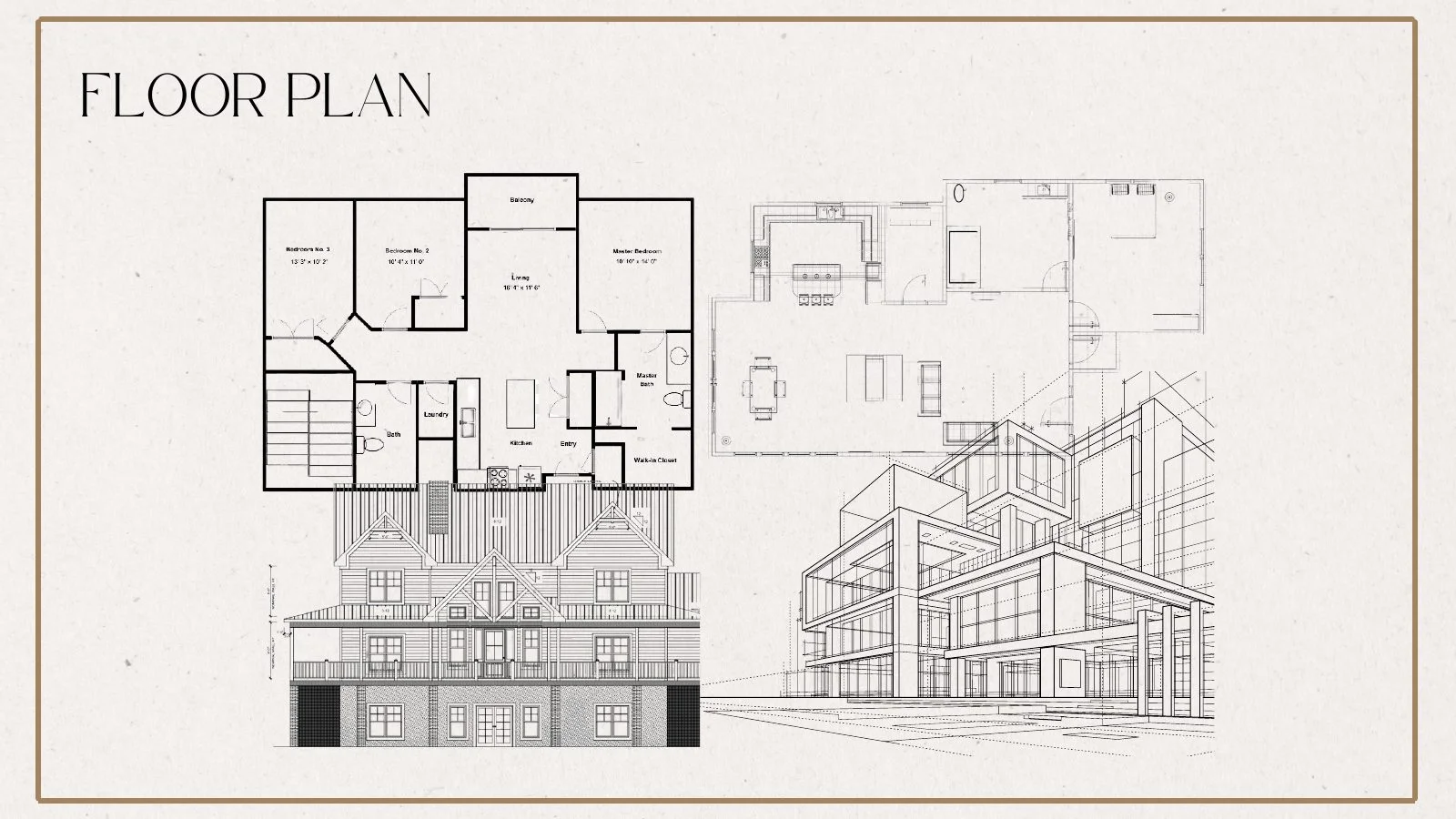 Residential floor plan with architectural elevation