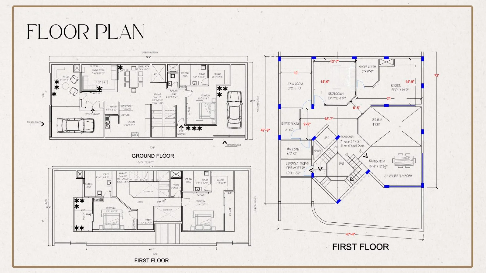 Detailed residential floor plans - ground and first floor