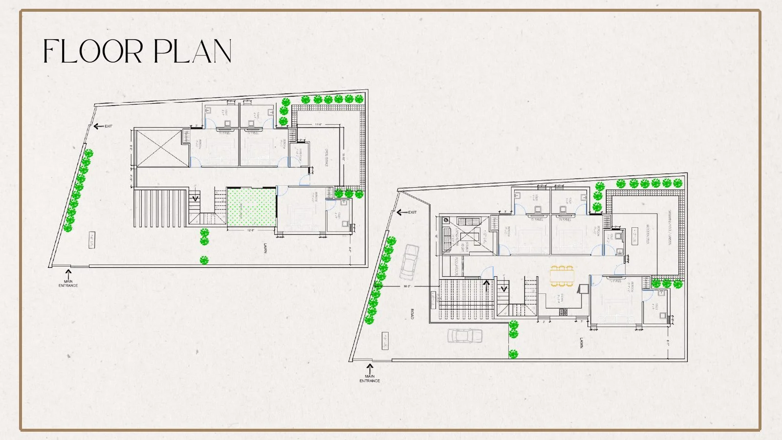 Villa floor plans with landscaping
