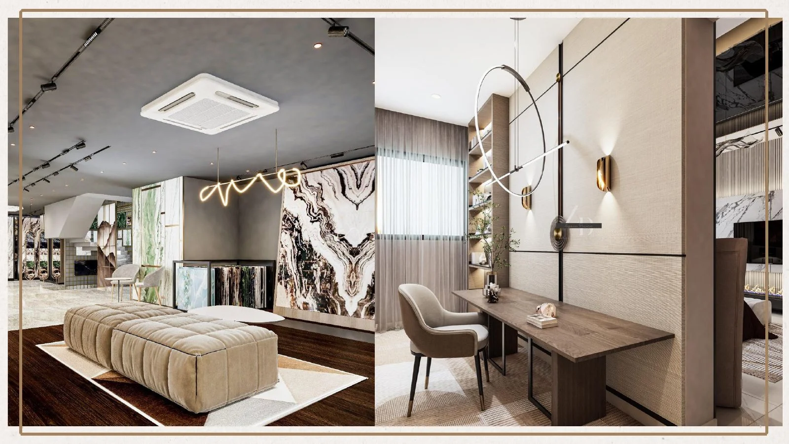 Showroom and bedroom renders