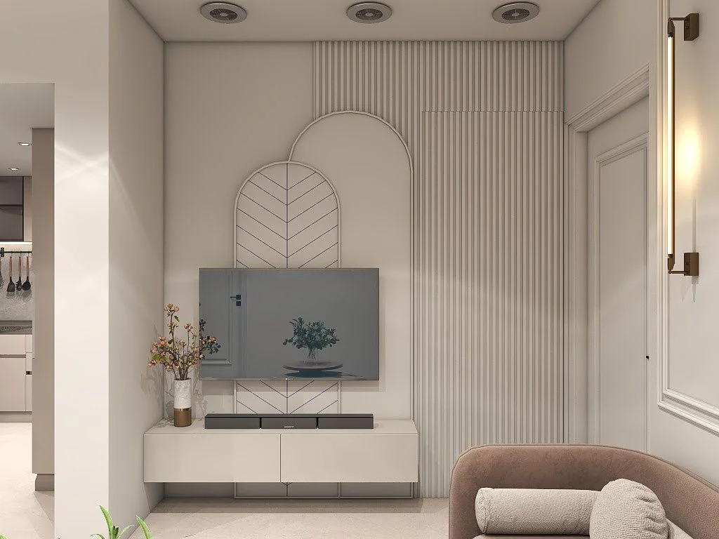 Compact living area with integrated storage and efficient circulation